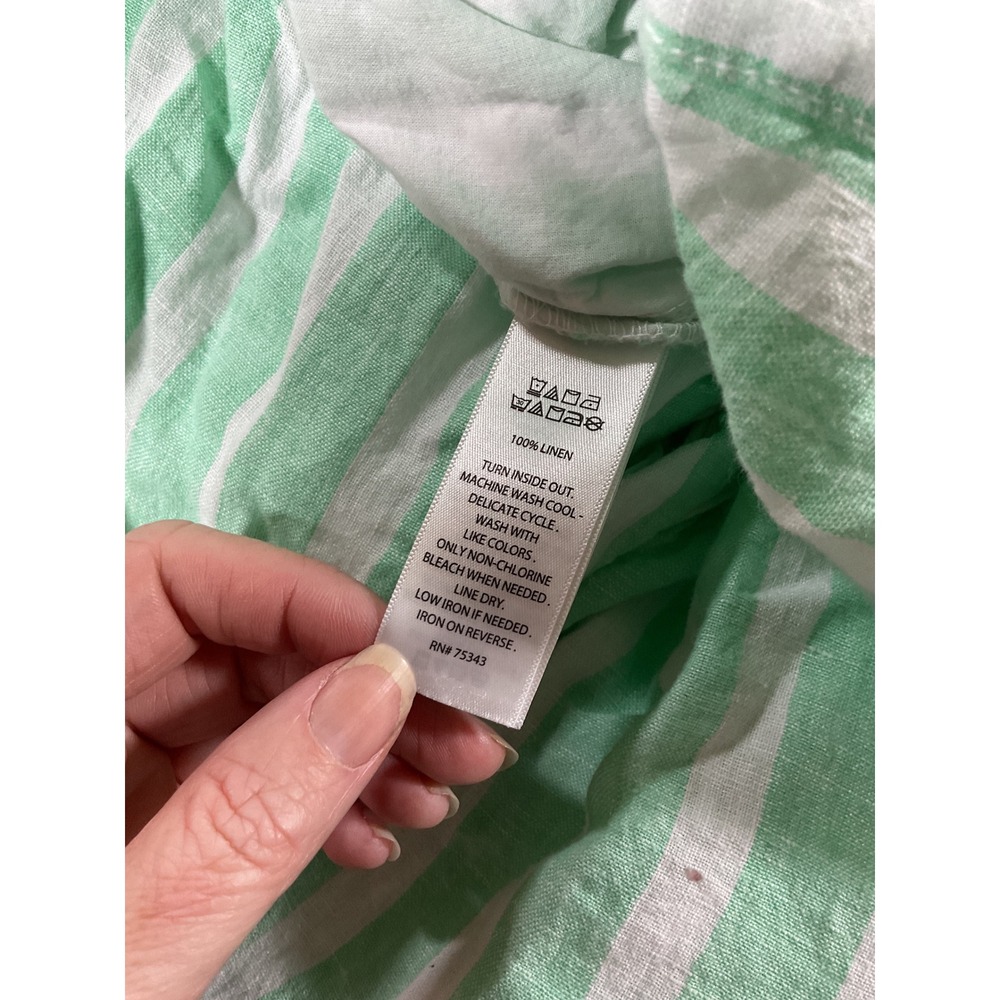 Isaac Mizrahi 100% Linen Wide Leg Striped Pants Mint Green White XL 2661 - Picture 7 of 8